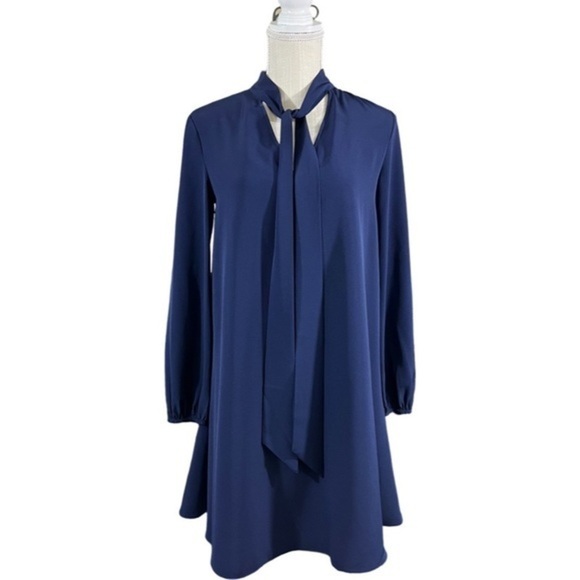 Amanda Uprichard Navy Shift Dress with Tie Neckline - Picture 4 of 13